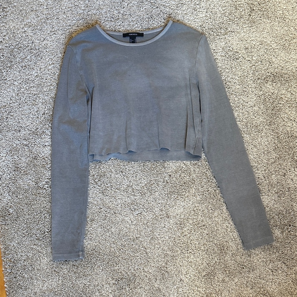 Forever 21 Slate Blue Long Sleeve Crop Top